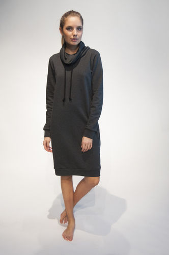 Ladies terry dress with cowl neck – grey marl