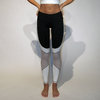 Ladies low waisted legging – black with white panels and cream mesh